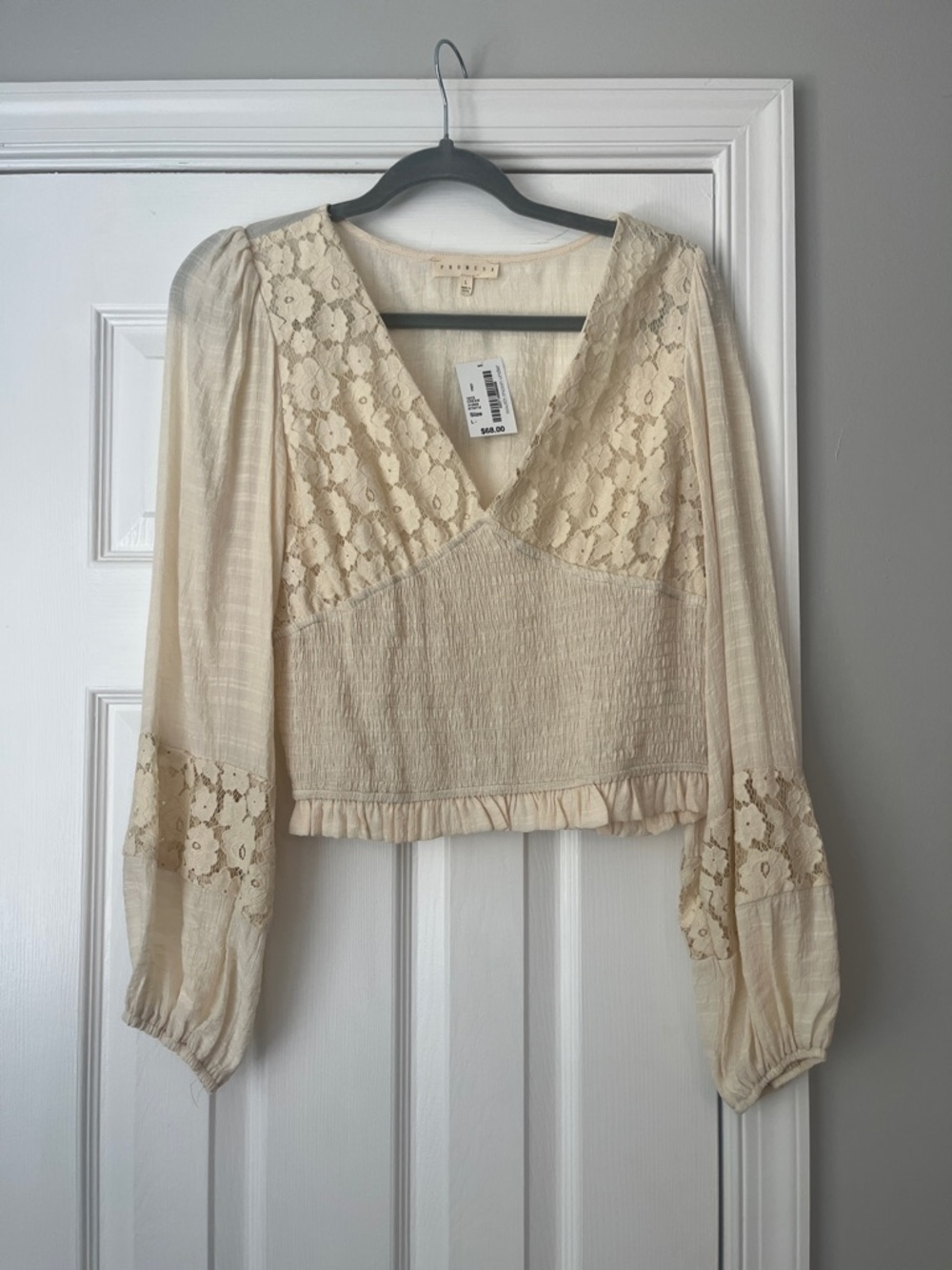 Promesa Cream Lace V-Neck Smocked Crop Top